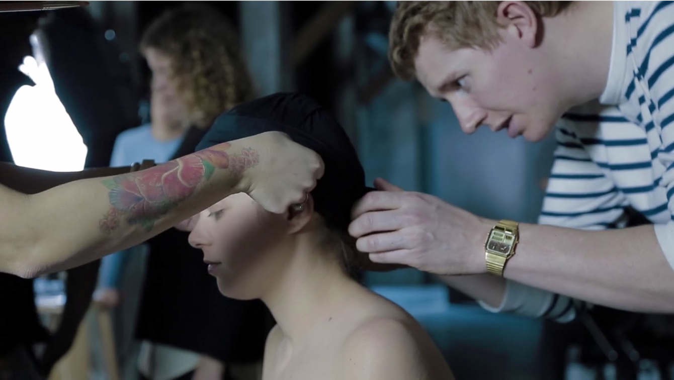 iPod head rig being positioned on the model