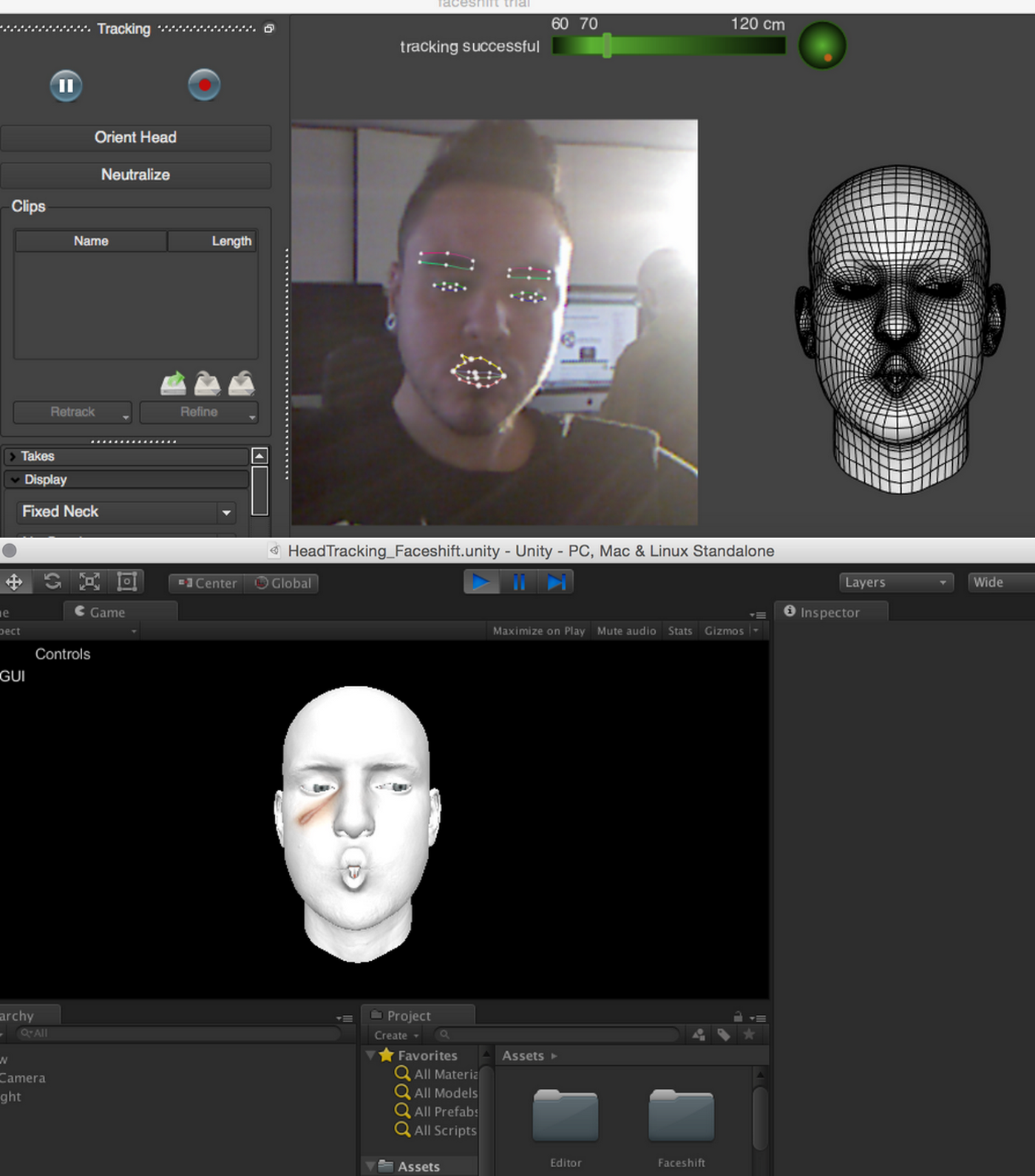 Kinect and Faceshift tests under projection light