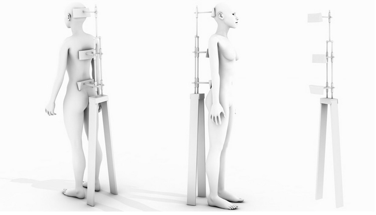 Custom brace designed to hold the model in a repeatable projection-mapping position